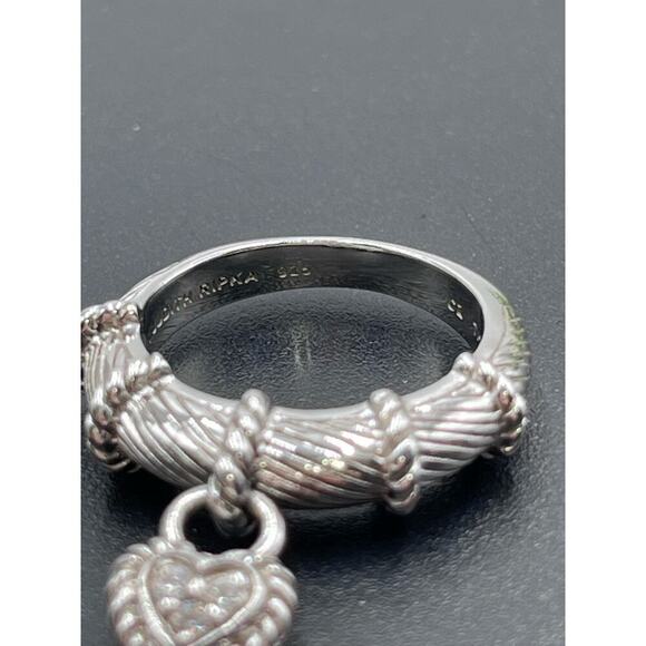 Judith Ripka Dangle Heart Charm CZ Diamonique Sterling‎ Silver Ring Size 7 - Picture 15 of 16